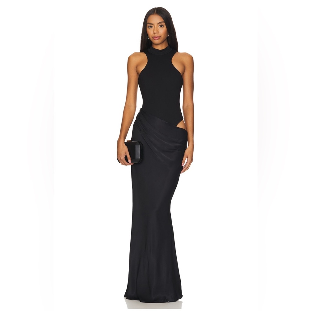 Camila Coelho Black Backless Cutout Evening Gown